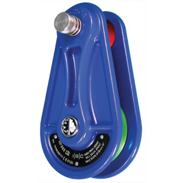 ISC RIGGING PULLEY FOR UP TO 20MM ROPE 150KN MEDIUM BLUE WITH GREEN WHEEL