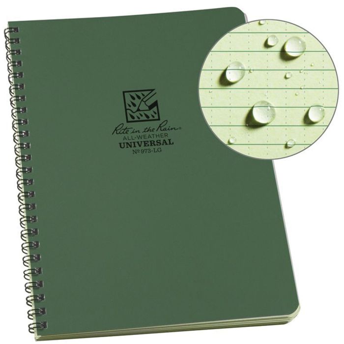 RITE IN THE RAIN SIDE SPIRAL NOTEBOOK GREEN 6 5/8 X 8 1/2