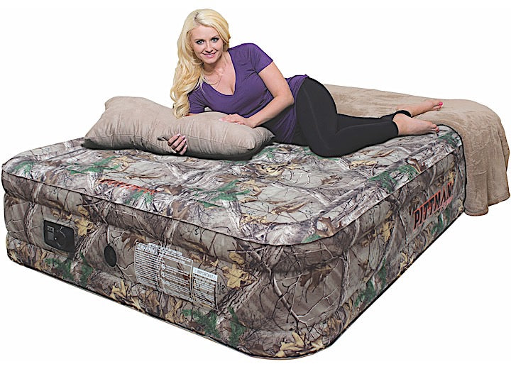 Airbedz QN REALTREE CAMO FABRIC ULT 16IN W/BUILT-IN RECHARGE BTRY AIR PUMP, PREM FABRIC OUTDOOR CAMP AIR MAT