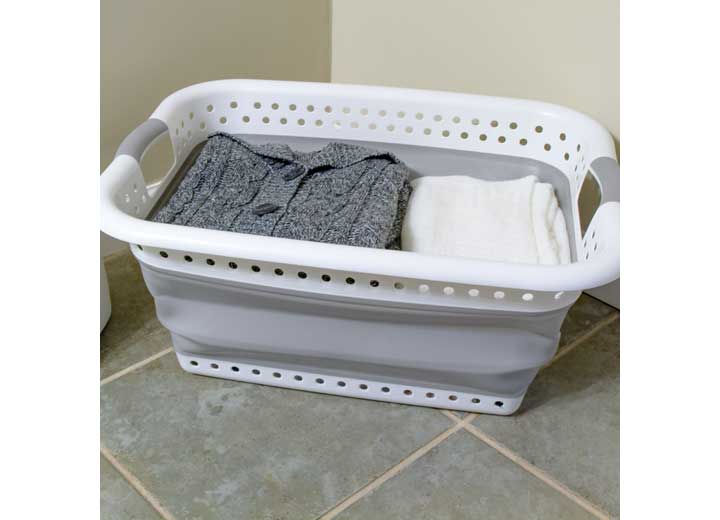 Camco Collapsible Laundry Basket - 18"W x 24"L x 10.5"H - White/Gray