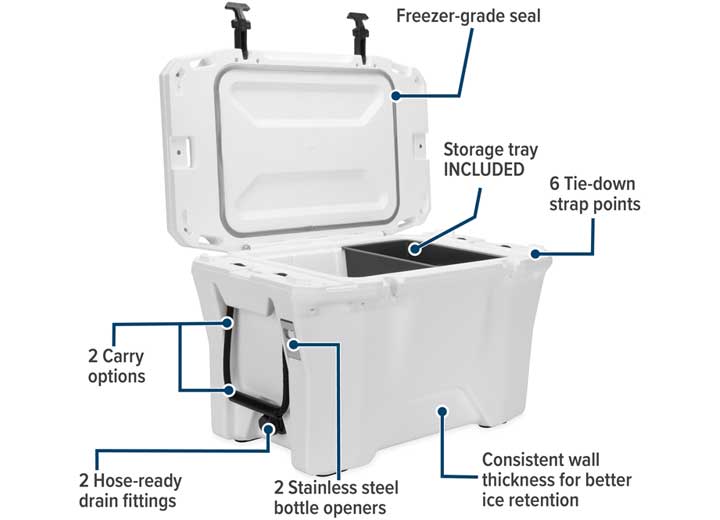 Camco COOLER, CURRITUCK, 30 QUART, WHITE/WHITE