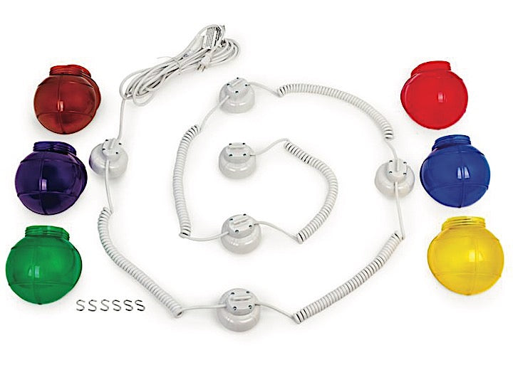 Camco Outdoor Globe Lights - 6 Multicolor Globes, White Cord