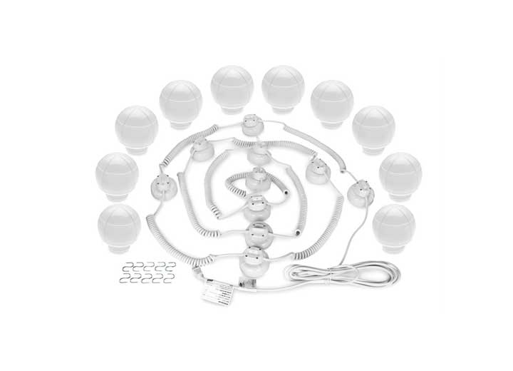 Camco Outdoor Globe Lights - 10 White Globes, White Cord