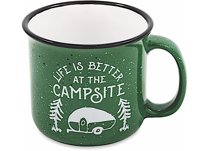 Camco LIFE IS BETTER AT THE CAMPSITE MUG, SPECKLED GREEN, 14OZ