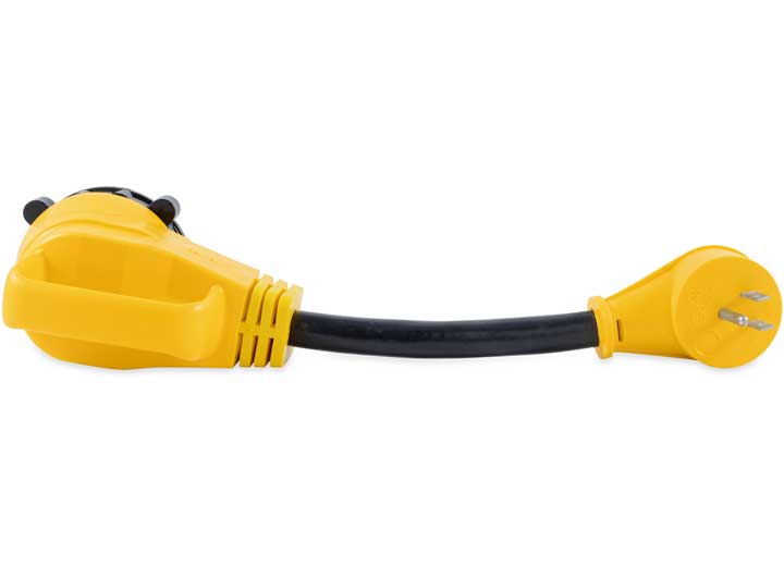 Camco Power Grip Dogbone Adapter - 12" 15 Amp 90° Male to 50 Amp 90° Locking Female