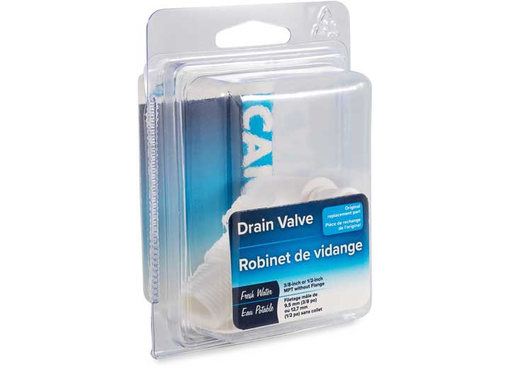 Camco Dual Size Drain Valve without Flange - 3/8" or 1/2" Male NPT Thread
