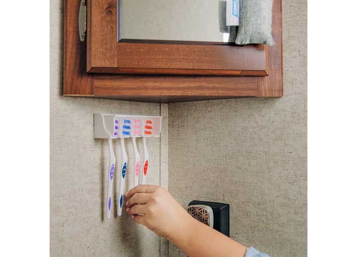 Camco Pop-A-Toothbrush Hygienic Toothbrush Holder for (4) Toothbrushes – White