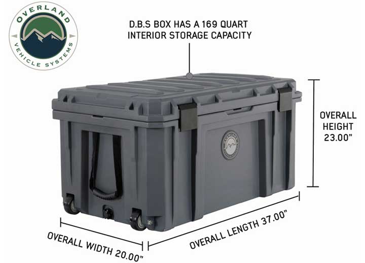 Overland Vehicle Systems / Up Down Air D.B.S. - DARK GREY 169 QT DRY BOX W/WHEELS, DRAIN, AND BOTTLE OPENER