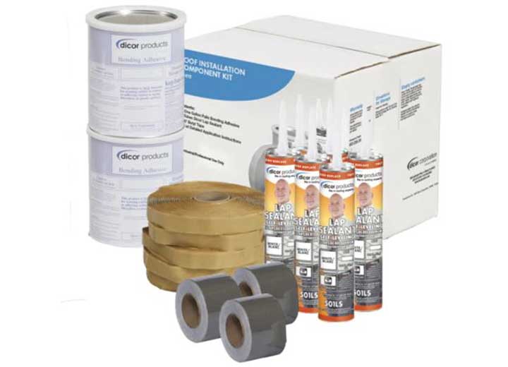Dicor KIT-2 GAL WATER BASED ADHESIVE, 150 FT BUTYL TAPE, 150 FT FLEECE TAPE, SIX TUBES LAP SEALANT WHITE