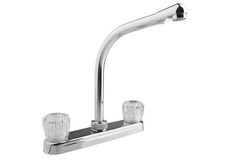 Dura Faucet Hi-Rise RV Kitchen Faucet – Chrome Polished with Crystal Knobs