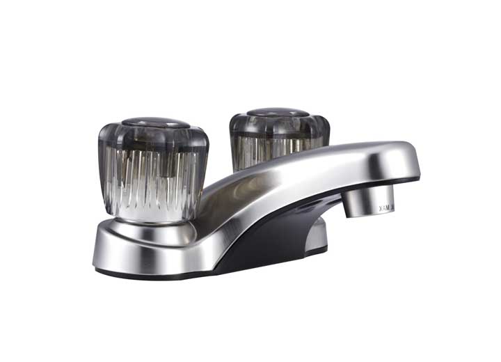 Dura Faucet RV Lavatory Faucet – Brushed Satin Nickel with Smoked Acrylic Knobs