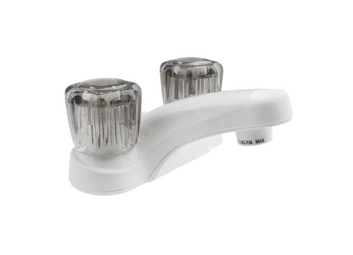 Dura Faucet RV Lavatory Faucet – White with Smoked Acrylic Knobs