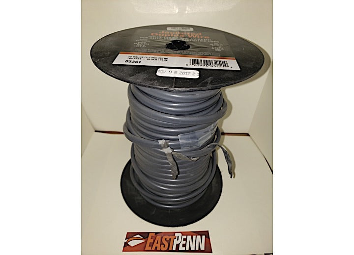 East Penn Manufacturing WIRE SPOOL - 2 STRAND, PVC GREY SHEATH - 12 GAUGE; BLUE, BLACK 100 FT