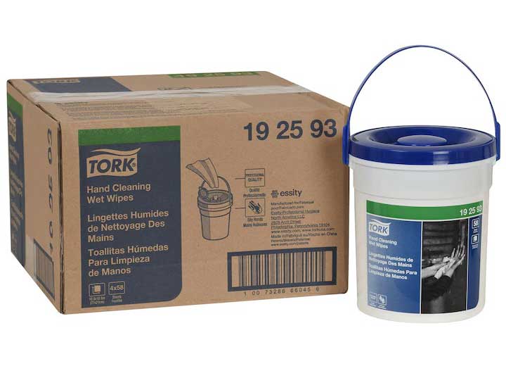 Essity HAND CLEANING WET WIPE BUCKET, 1-PLY, 10.6INX10.6IN, WHITE, 4X58