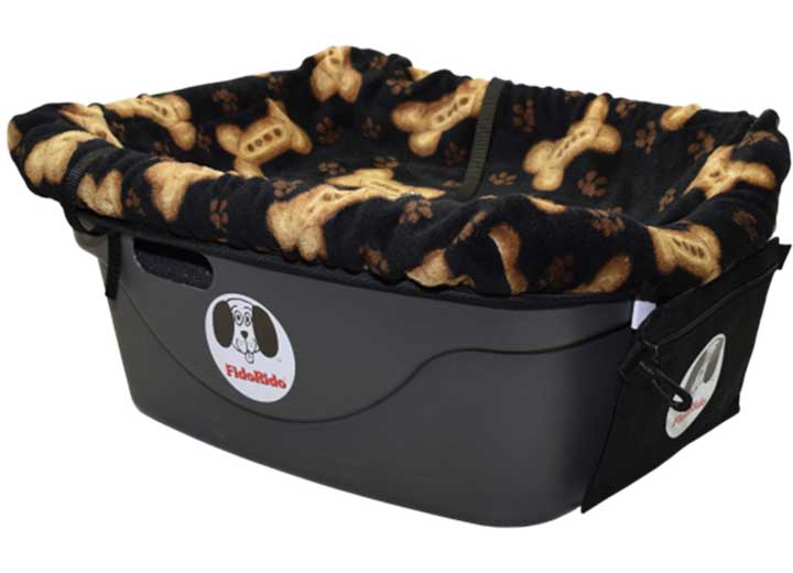 Fido Pet Products FidoRido® Dog Car Seat, Black with Tan Bones Fleece, Small