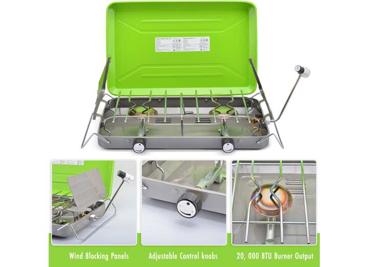 Flame King 2 BURNER PORTABLE PROPANE GAS CLASSIC CAMPING STOVE GRILL