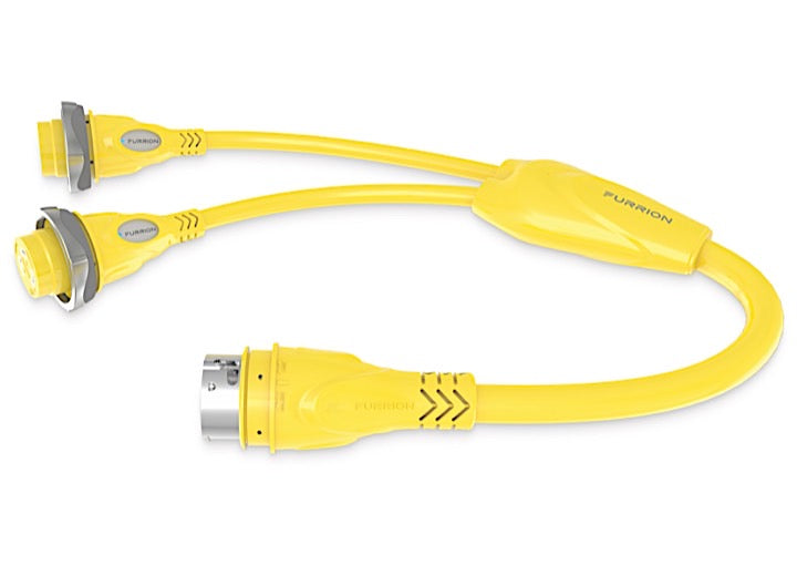 Lippert MARINE Y ADAPTER 2 X 30A CONN L5-30R (F) - 50A PLUG SS-2P (M),YELLOW