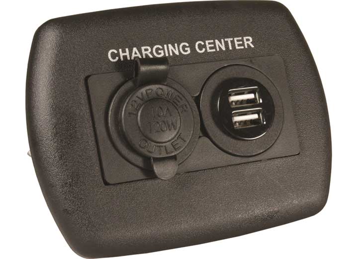 JR Products 12V/USB CHARGING CENTER, BLACK