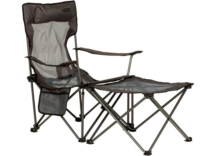 Lippert CAMPFIRE 2 POSITION PADDED RECLINER WITH OTTOMAN, DARK GREY