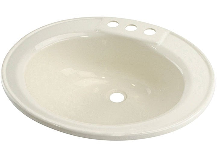 Lippert 17IN X 20IN OVAL LAVATORY SINK; 3 FAUCET HOLES - PARCHMENT