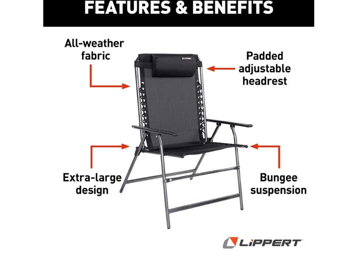 Lippert ALL-WEATHER MESH BUNGEE XL DECK CHAIR - BLACK