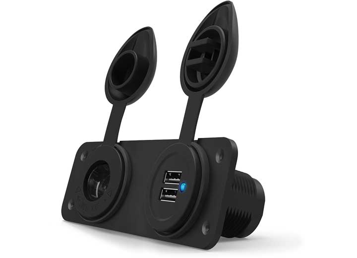 Lippert 12V DC SOCKET + DUAL USB CHARGER SOCKET DOUBLE WALL PLATE AM