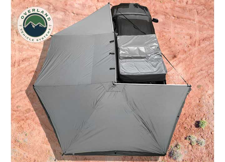 Overland Vehicle Systems / Up Down Air NOMADIC AWNING 270 - DARK GRAY COVER W/BLACK TRANSIT COVER DRIVER SIDE & BRACKET