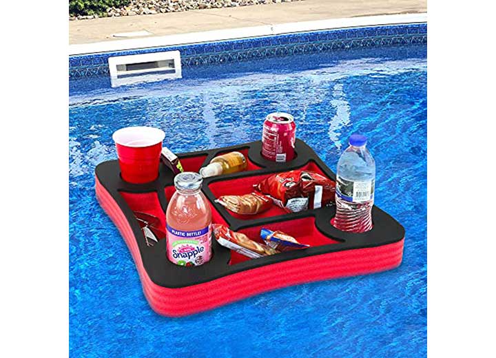 Polar Whale Products Polar Whale Floating Square Drink Holder and Refreshment Table, Red/Black, 17.5"