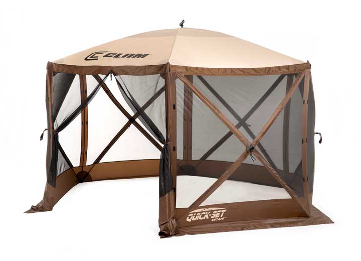 Quick-Set by Clam ESCAPE SCREEN SHELTER -6 SIDE -BROWN/TAN ROOF/BLACK MESH W/WIND PANEL FLAPS