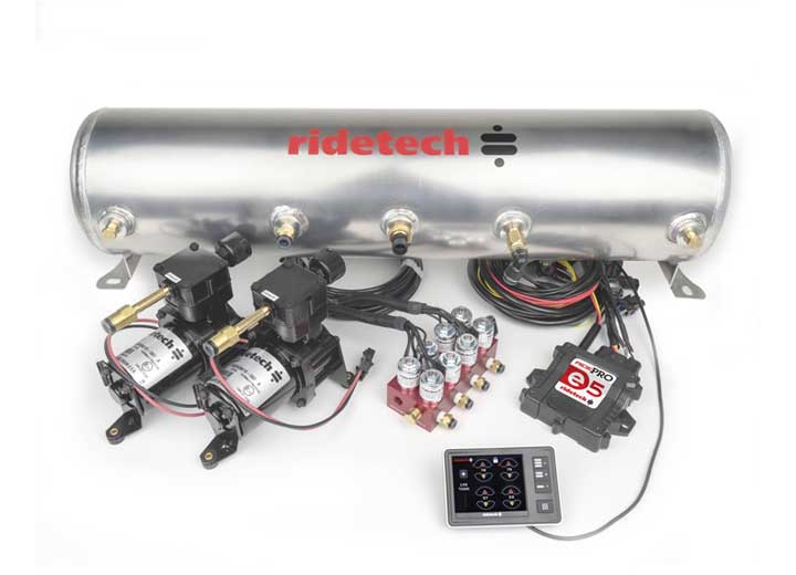 Ridetech RIDEPRO E5 AIR RIDE SUSPENSION CONTROL SYS, 5GAL DUAL COMPRESS, HI FLOW BIGRED