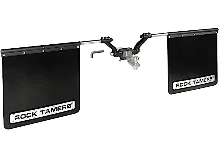 Rock Tamers, LLC ROCK TAMERS 3IN HUB MUDFLAP SYSTEM MATTE BLACK/STAINLESS STEEL TRIM PLATES