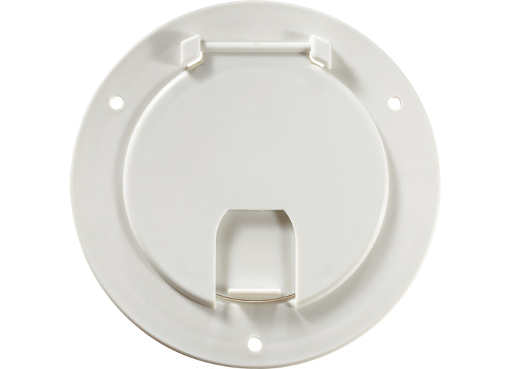 RV Designer DELUXE CABLE HATCH, ROUND, POLAR WHITE -- 5.2IN X 2.6IN (REPLACEABLE LID)