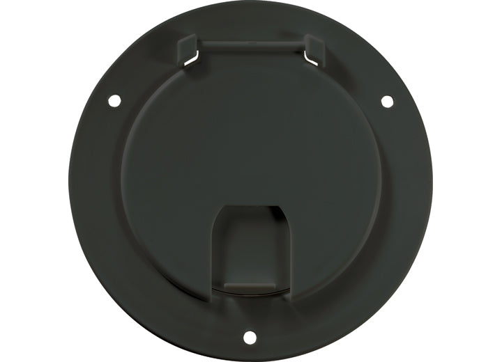RV Designer DELUXE CABLE HATCH ROUND BLACK FINISH -- 5.2IN X 2.6IN (REPLACEABLE LID)