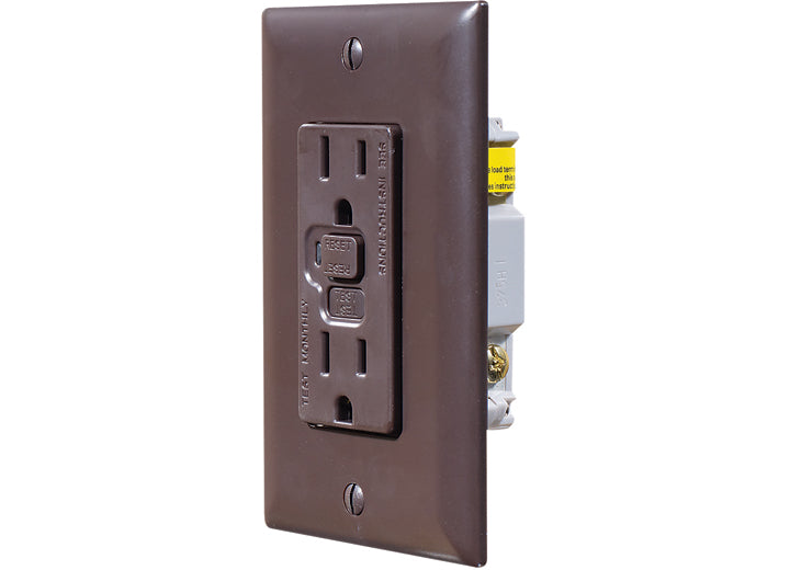 RV Designer BROWN DUAL GFCI OUTLET W/COVER-PLATE