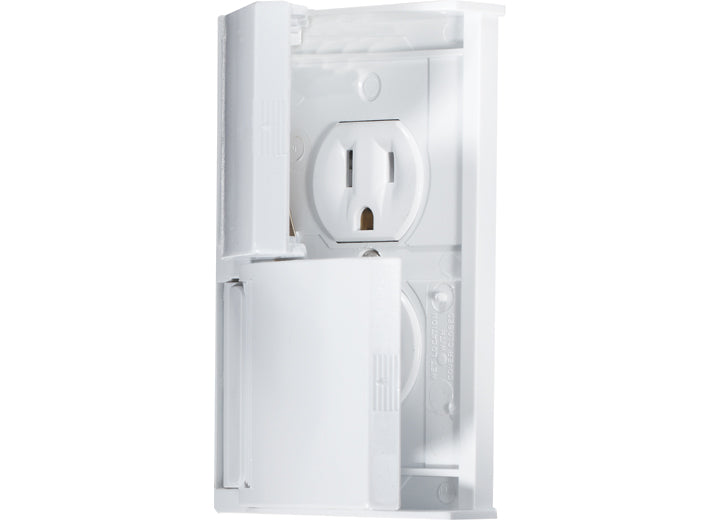 RV Designer WEATHERPROOF WHITE DUAL OUTLET W/ SNAP COVER-PLATE