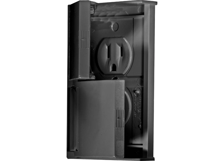 RV Designer WEATHERPROOF BLACK DUAL OUTLET W/ SNAP COVER-PLATE