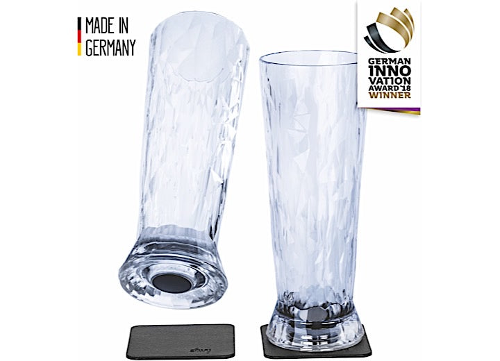 Silwy Drinkware Silwy Magnetic Plastic Beer Glass with Metallic Nano-Gel Coaster, 2-Pack