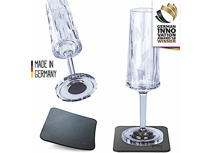 Silwy Drinkware Silwy Magnetic Plastic Champagne Glass with Metallic Nano-Gel Coaster, 2-Pack