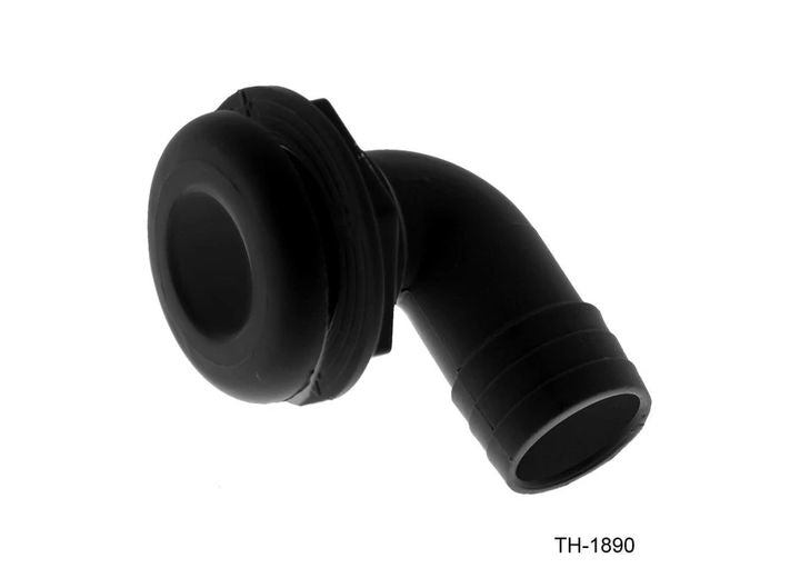 TH Marine 1 1/8IN - 90 DEGREE BARBED SHORT STUBBY THRU-HULL - BLACK - TAPPED
