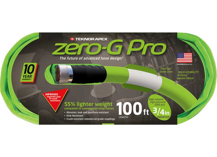 Teknor Apex ZERO-G PRO HOSE, 3/4INX100FT COMMERCIAL GRADE CRUSH-RESISTANT COUPLING W/BRASS INSERT, 500 PSI-RATED