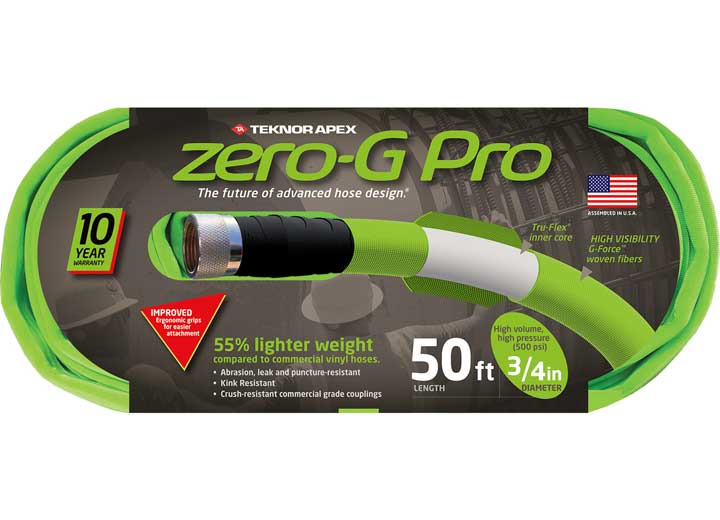 Teknor Apex ZERO-G PRO HOSE, 3/4INX50FT COMMERCIAL GRADE CRUSH-RESISTANT COUPLING W/BRASS INSERT, 500 PSI-RATED