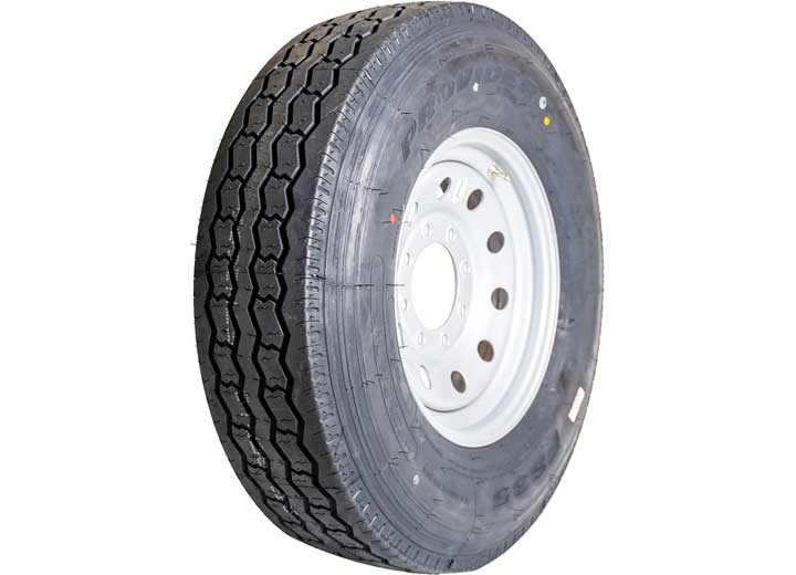Taskmaster ST235/85R16 14 PLY PROVIDER TRAILER TIRE ON 16X6 8X6.5 SILVER MOD WHEEL, 4.88CB,