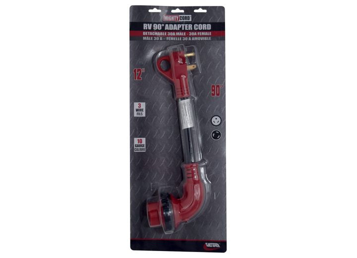 Valterra Products LLC 30AM-30AF 90 DEG LED DETACH ADAPTER CORD, 12 IN, RED, CARDED