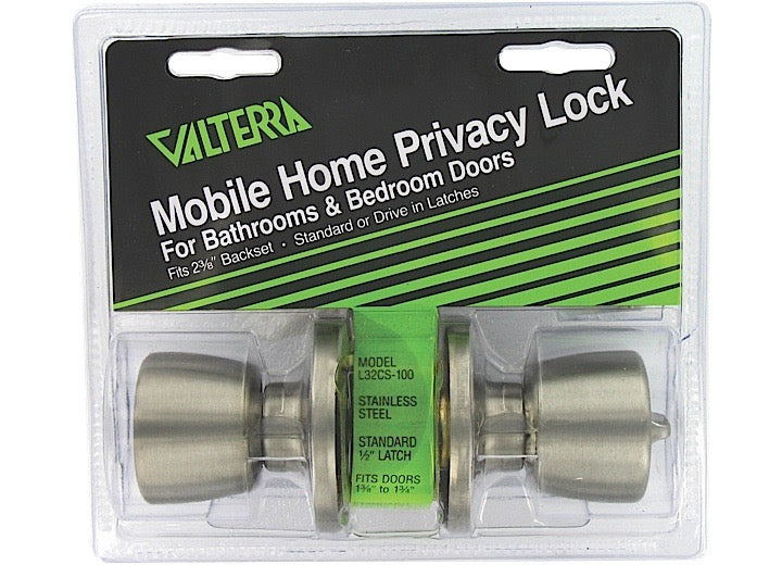 Valterra Products LLC DOOR LOCK, BATHROOM/BEDROOM PRIVACY, KNOB X KNOB, SS, CLAM SHELL