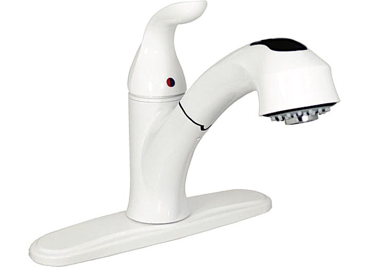 Valterra Products LLC KITCHEN FAUCET, 8IN PULL OUT HYBRID, CERAMIC DISC, WHITE