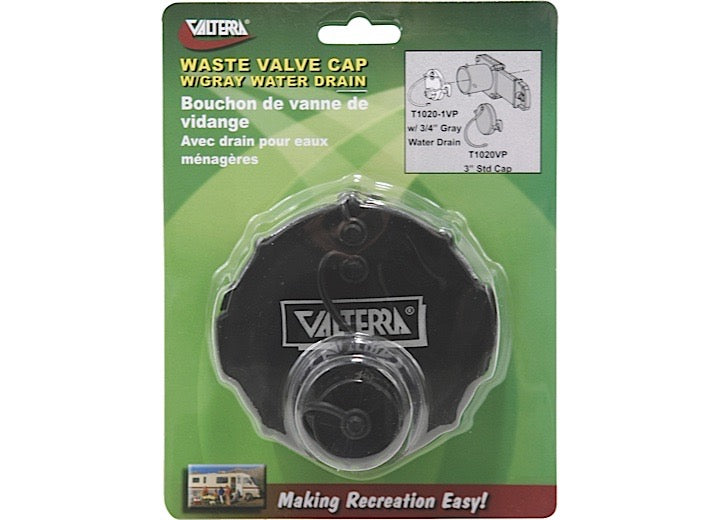 Valterra Products LLC WASTE VALVE CAP, 3IN, 3/4IN GHT WITH CAP, BLACK, CARDED