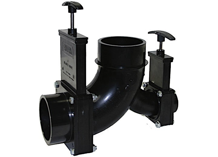 Valterra Products LLC ELL DOUBLE ROTATING VALVE, 3IN SPIGOT X 1-1/2IN SPIGOT X 3IN SPIGOT OUTLET