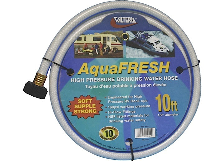 Valterra Products LLC Valterra AquaFRESH High Pressure Drinking Water Hose, 1/2” x 10” – White