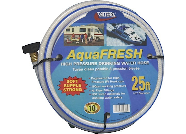 Valterra Products LLC Valterra AquaFRESH High Pressure Drinking Water Hose, 1/2” x 25” – White