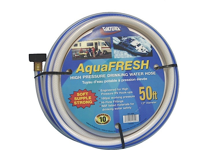 Valterra Products LLC Valterra AquaFRESH High Pressure Drinking Water Hose, 1/2” x 50” – White